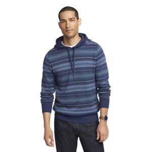 Mens IZOD Classic Fit Fair Isle Hooded Sweater Hoodie Sweatshirt Size Large